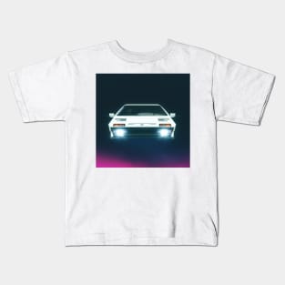 Future dreams of the past - Flying white car Kids T-Shirt